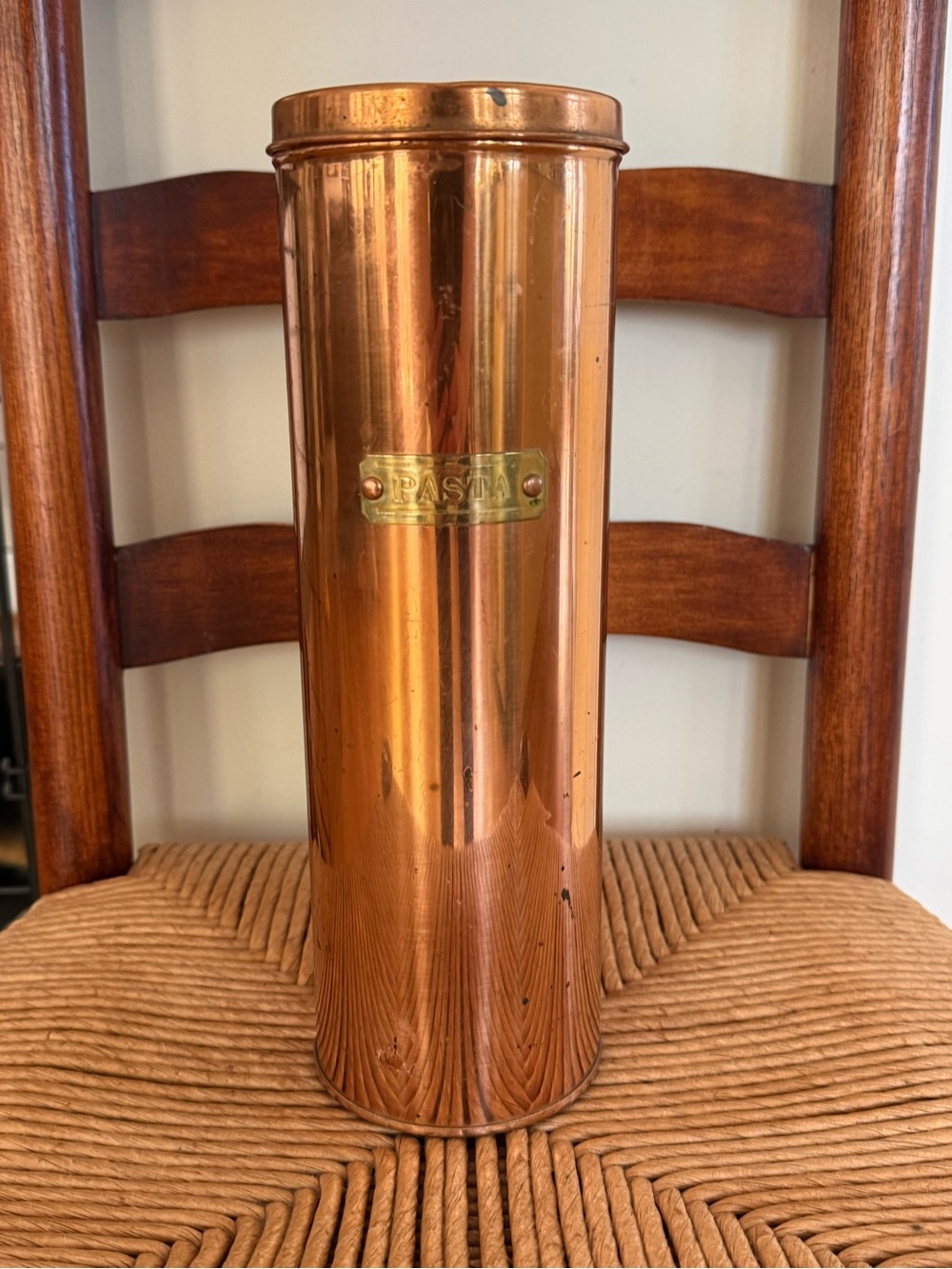 Vintage Solid Copper Pasta Canister Container 11" Tall